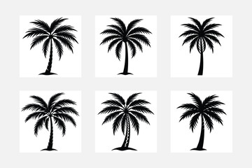 Palm tree silhouette white background artwork set for beach house
