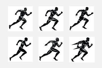 Athletic man run silhouette white background artwork set for dynamic visuals
