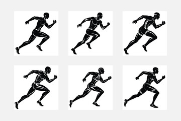 Man run silhouette white background artwork set for motivational themes
