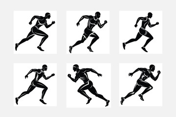 Man run silhouette white background artwork set for motivational themes
