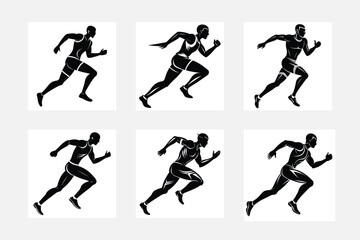 Stylish man run silhouette white background artwork set for activewear
