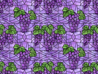 ブドウのステンドグラスのシームレスパターン　F-1'