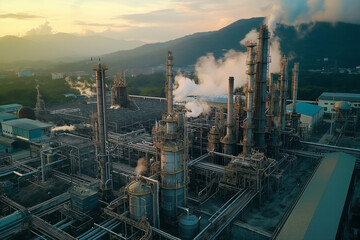 Fototapeta premium Smart Oil and gas industry, an oil-refinery petrochemical plant.