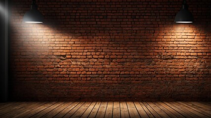 red brick wall with grungy texture and spotlight for b background