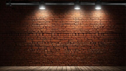red brick wall with grungy texture and spotlight for b background