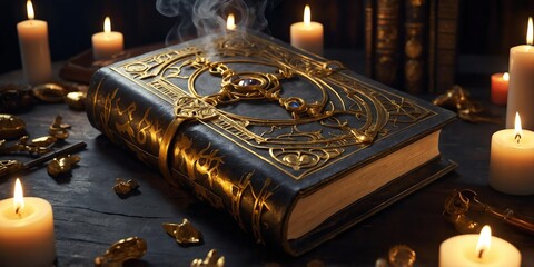 photorealistic depiction of an ancient gold theme grim background