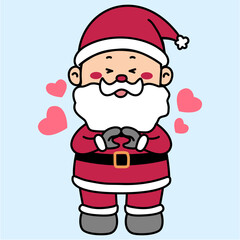 Christmas vector Illustration cartoon of santa claus making heart shape for love sign, isolated on light Blue background