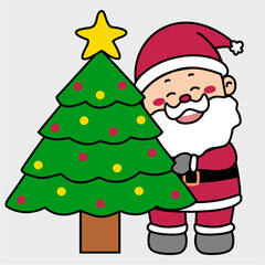 Christmas vector Illustration cartoon of santa claus with Christmas tree , isolated on light gray background