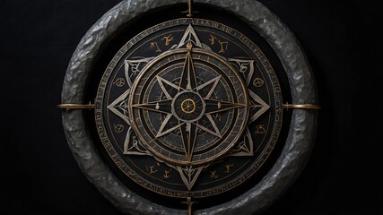 Fototapeta premium top view of an ancient alchemy magic circle with grey background