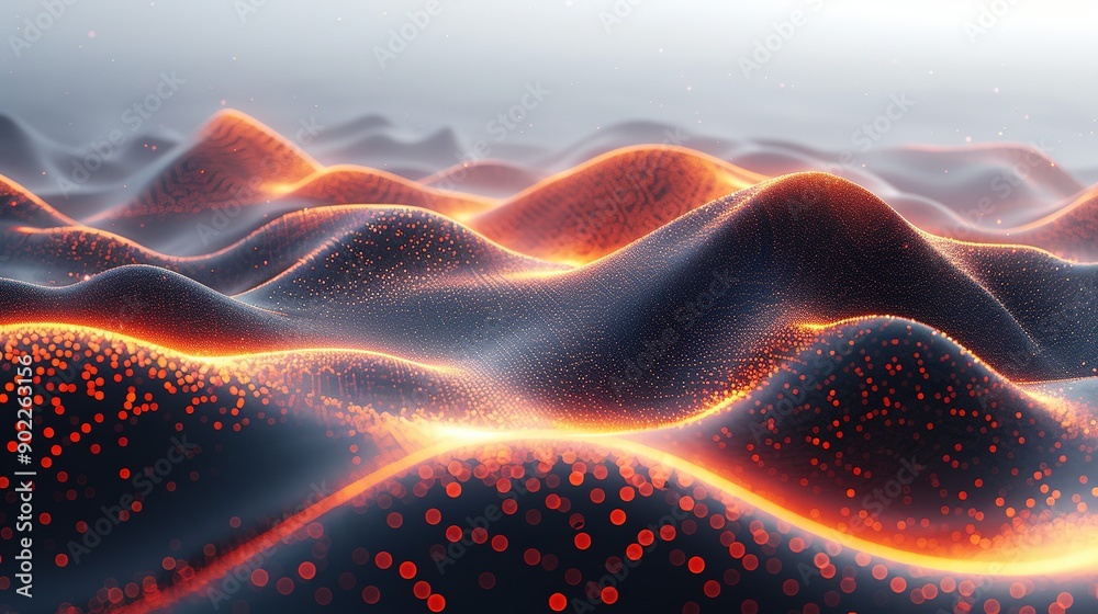 Fototapete high-resolution abstract black background with orange dots forming a mountain wave pattern