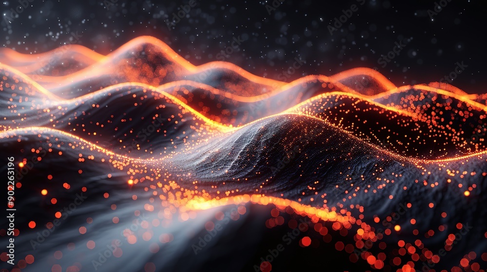 Fototapete high-resolution abstract black background with orange dots forming a mountain wave pattern