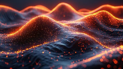 Fototapeta premium High-Resolution Abstract Black Background with Orange Dots Forming a Mountain Wave Pattern