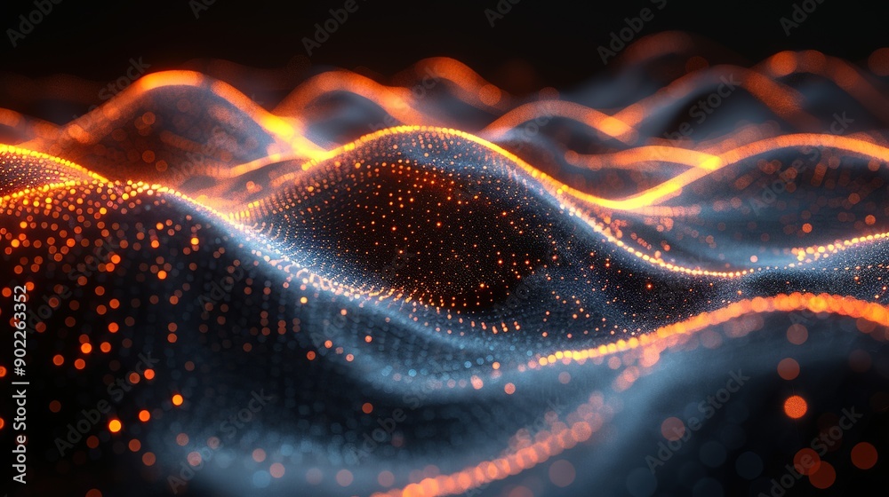 Fototapete high-resolution abstract design featuring black background with orange wave pattern on mountain land