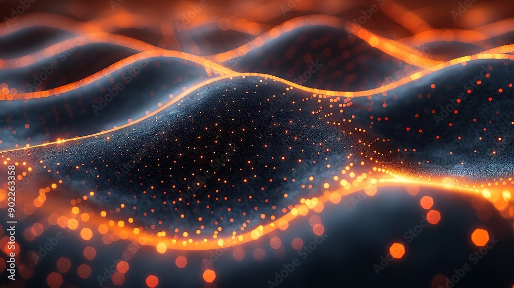 Fototapete high-resolution abstract design featuring black background with orange wave pattern on mountain land