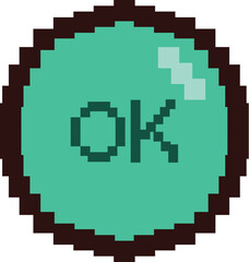 Green pixel art button saying ok, great for expressing agreement in a retro style