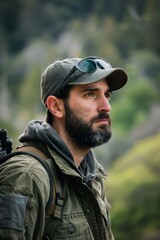 Obraz premium Portrait of a wildlife biologist tracking animals in their natural habitat , Generative AI