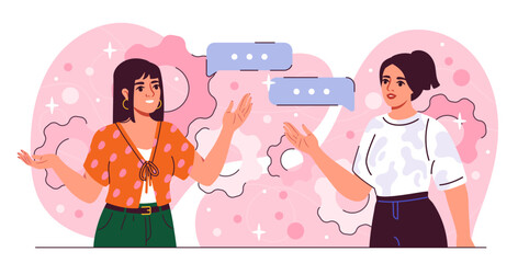 Active listening concept. Women communicate with each other. Employee soft skills. Self development and awareness, mindfulness. Flat vector illustration isolated on white background