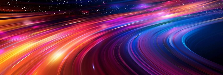 Vibrant abstract light trails creating dynamic and colorful patterns in a futuristic digital background. © AminaDesign