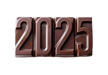 New year number 2025 made from chocolate isolated on transparent background