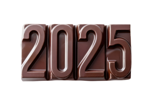 New year number 2025 made from chocolate isolated on transparent background - Powered by Adobe