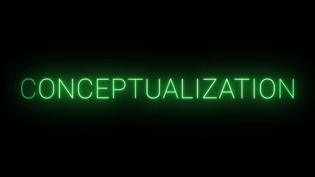 4K flickering neon green conceptualization sign on black background