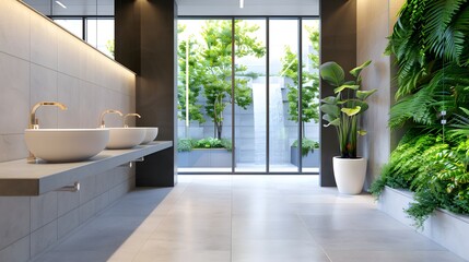 Fototapeta premium Eco-Friendly Washroom Oasis with Water-Saving Fixtures and Natural Accents for Sustainability and Serenity