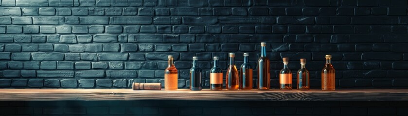 Assorted Liquor Bottles on Wooden Shelf