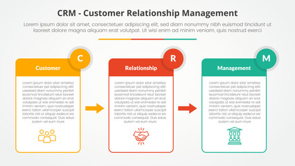 CRM customer relationship management infographic concept for slide presentation with table box and arrow direction with 3 point list with flat style