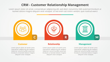 CRM customer relationship management infographic concept for slide presentation with creative round circle horizontal with 3 point list with flat style
