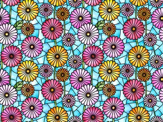 ガーベラのステンドグラスのシームレスパターン　A-2'