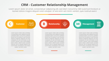 CRM customer relationship management infographic concept for slide presentation with table box and round header with 3 point list with flat style