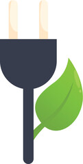 Green leaf growing from electric plug symbolizing renewable energy and environmental conservation
