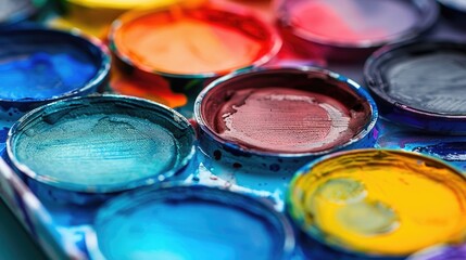 Close up of a new watercolor paint set in toned image