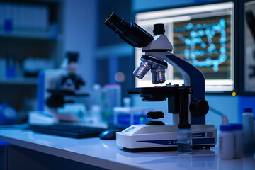 Fototapeta premium Microscope Research Medical DNA Biotechnology Laboratory, close up.