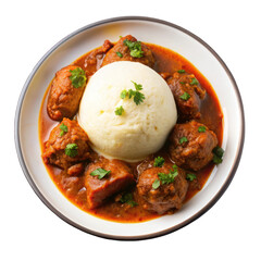 African fufu top view isolated on transparent background