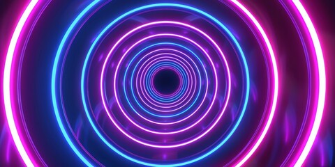 Colorful neon light tunnel with recurring circular rings creating a hypnotic, futuristic visual effect.