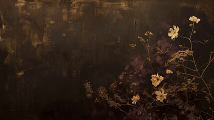 Fototapeta premium Golden Shadows: A Dark and Moody Oil Painting of Flowers