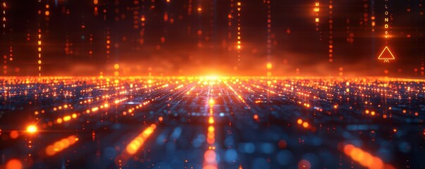 Fototapeta premium Futuristic digital landscape with glowing particles and vibrant lines, representing technology and innovation in a virtual space.