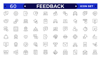 Feedback Outline Icon Collection. Thin Line Set contains such Icons as Rating, Testimonials, Quick Response, Satisfaction and more. Simple icon set.