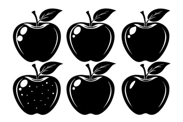 Apple fruit silhouettes set, Black apple icon collection isolated white background

