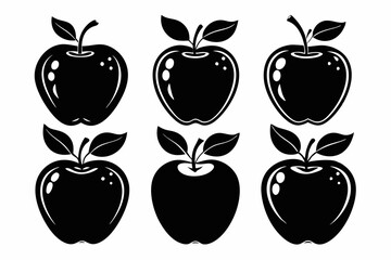 Apple fruit silhouettes set, Black apple icon collection isolated white background
