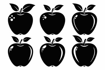 Apple fruit silhouettes set, Black apple icon collection isolated white background
