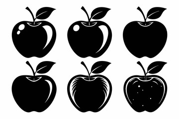 Apple fruit silhouettes set, Black apple icon collection isolated white background
