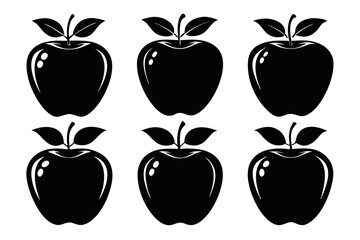 Apple fruit silhouettes set, Black apple icon collection isolated white background
