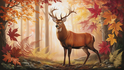Elegant Stag in an Autumn Forest