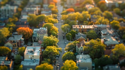 Elevated Autumn Cityscape of Chicago's Vibrant Neighborhood