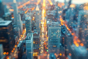 Obraz premium Defocused Aerial View of Magnificent Mile in Chicago at Dusk