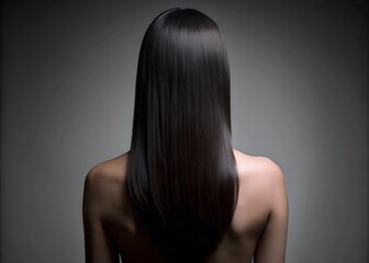 Fototapeta premium back view of beautiful black-haired woman. back of a woman with black background