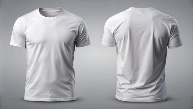 A blank professional white t-shirt mockup template with front and back views, allowing designers to showcase their creative print designs and layouts.