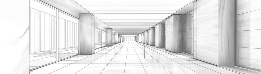 A minimalist architectural interior showcases clean lines and open spaces, creating a sense of tranquility and modern elegance.